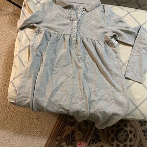 Girls size medium party boat polo dress. Gray with ruffle detail